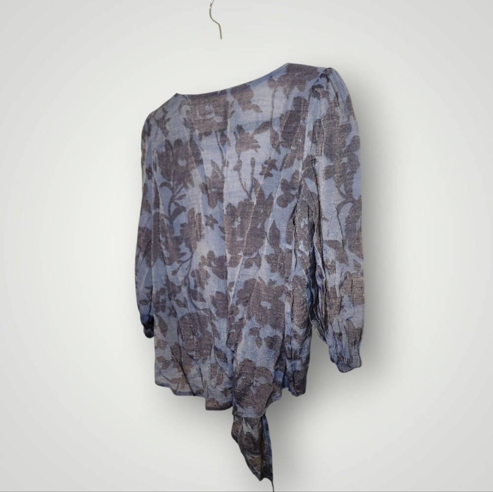 Olivia & Martin M Blue floral Lined Flowy Casual Business Occasion Top - Picture 7 of 14
